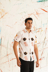 Classic Peach Floral Printed Spread Collar Cotton Curved Casual Shirt-SF-934Peach